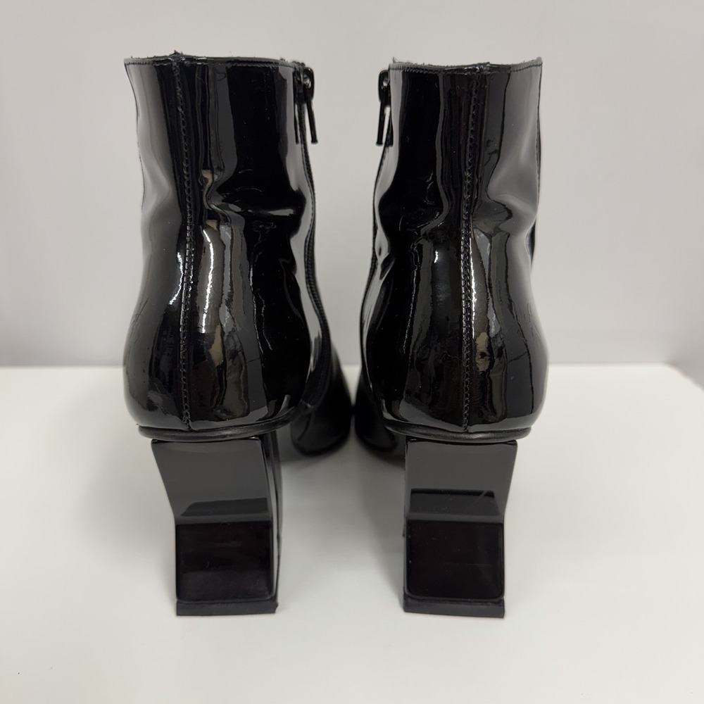 John Fluevog Leather High Ankle Boots Booties Black Sculpted Heels Dust Bag Sz 8 - Picture 4 of 10